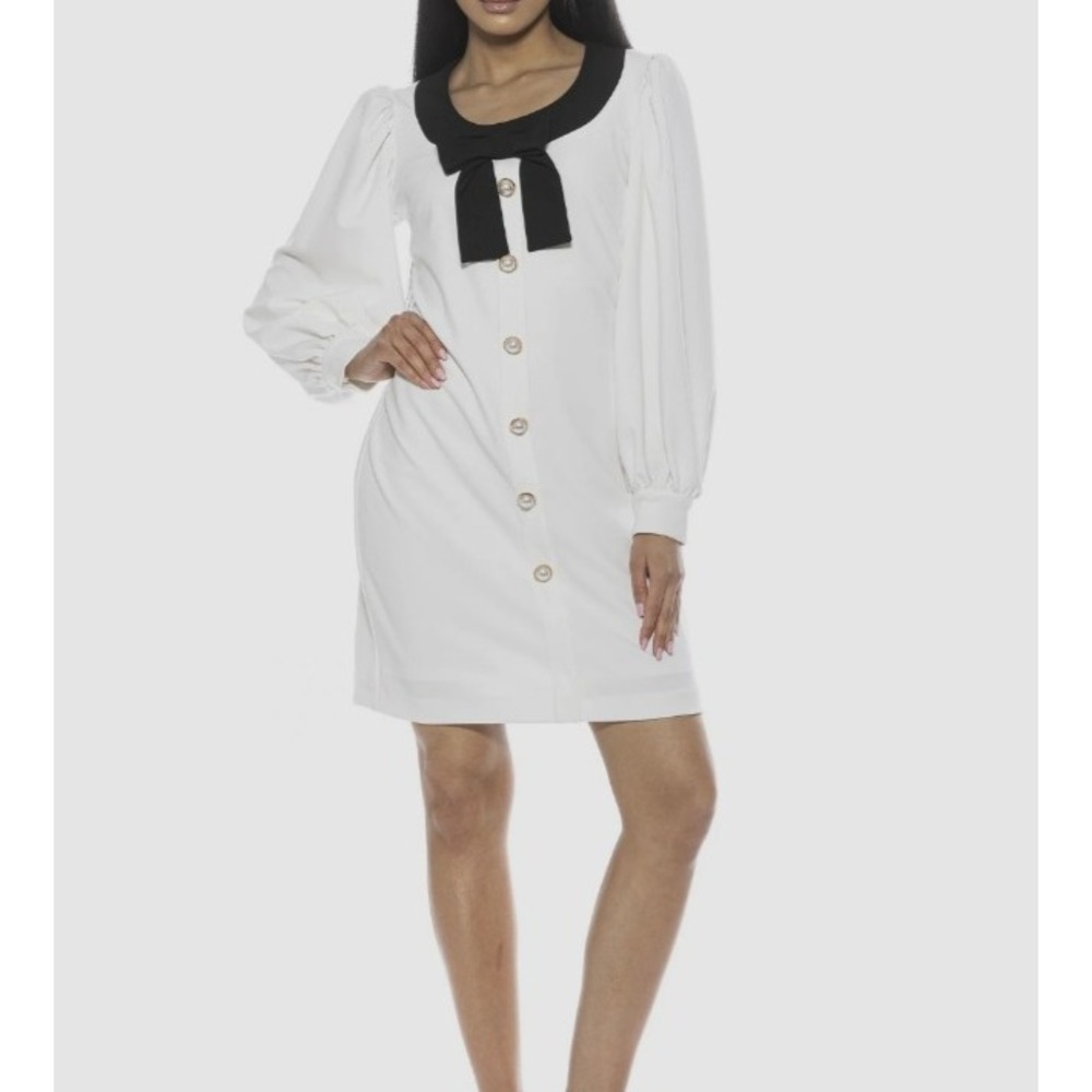 Alexia Admor Miyako Imitation Pear‎ Button Long Sleeve Dress Ivory XSmall New